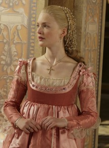 he Showtime version of Lucrezia Borgia, her childlike innocence successfully communicated by this lovely pink gown, which she never would have worn because weak dyes are for the poor.  Communication can be more important than accuracy
