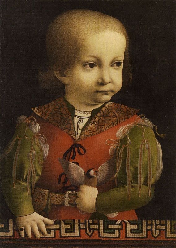 Portrait of the ducal couple's second son Francesco as an infant, wearing a red doublet with green sleeves.