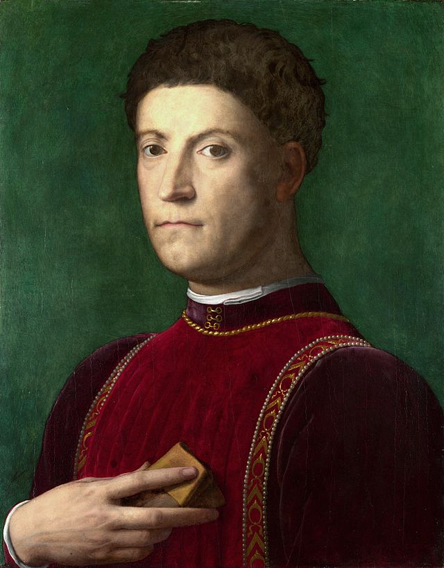 Lorenzo's dad Piero de Medici wears a very expensive variant on this style of garment, with gold edging.